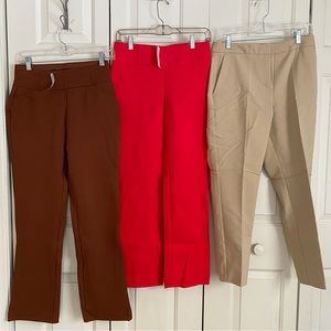 Lot THREE New York & Company Brown, khaki & Red Straight Leg Pants all NWT 4/S